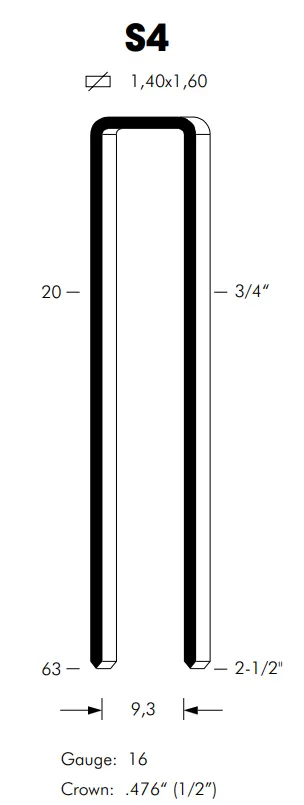 Omer S4-63 Agrafes 9,3mm x 63mm (2-1/2") (paquet de 10000 )