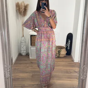 ROBE LONGUE FLEURIE JAUNE ET ROSE