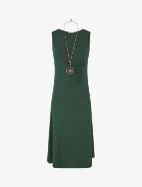 Robe longue unie effet drapé - Vert sapin